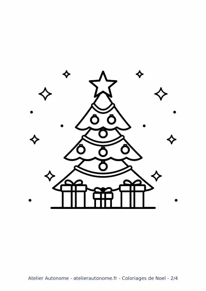 Aperçu de la deuxième page du pack Noël à imprimer, autre dessin de Noël à colorier
