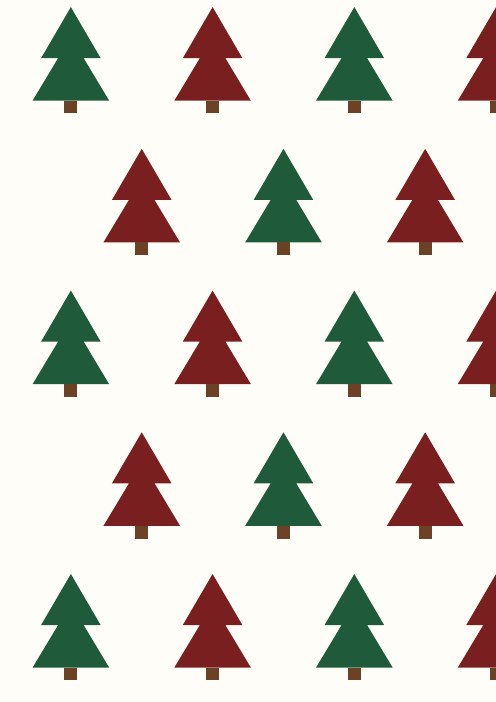 Aperçu d'un motif de papier cadeau de Noël à imprimer : sapins verts sur fond crème, répétés sans couture