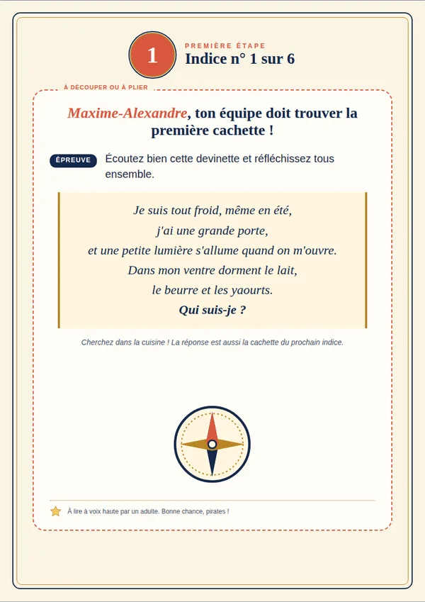 Indice numéro 1 sur 6 avec une devinette, adressé à Maxime-Alexandre