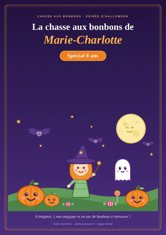 Couverture : La chasse aux bonbons de Marie-Charlotte, avec la sorcière Citrouillette